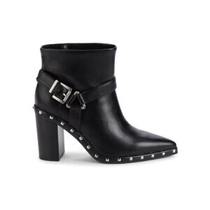 CHARLES by CHARLES DAVID Black Block Heel Silver Studded Decker Buckle Boot sz 5